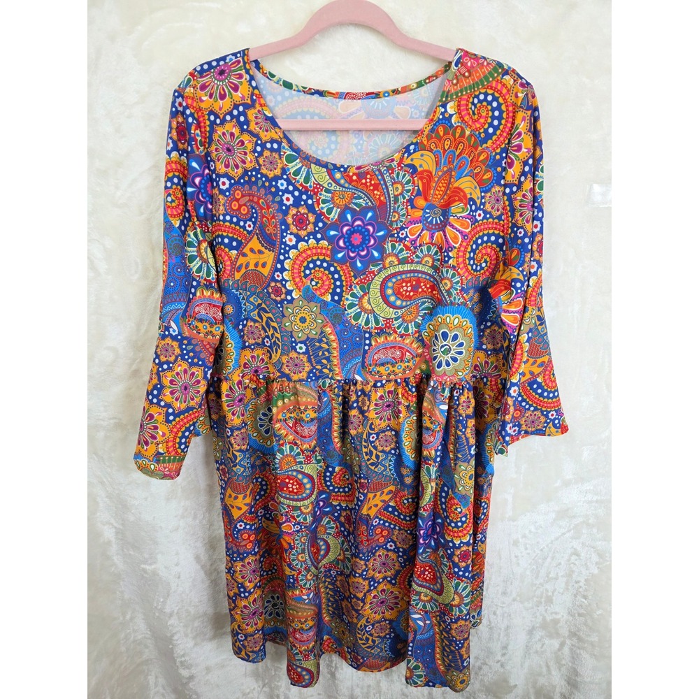 Unbranded Womens XL Colorful Paisley Floral Empire Waist 3/4 Sleeve Shift Dress